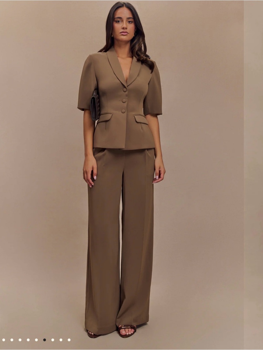 MESHKI 2pc Opal Jacket & Faith Wide leg Pants Puff Sleeve Cocoa Brown NWT sz L